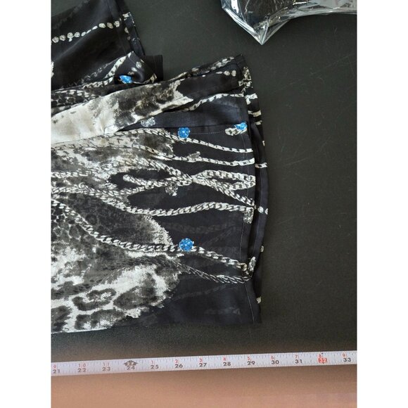 Black Saks Fifth Avenue Womens Printed Keyhole Neck Tunic Blouse Size Medium - Picture 12 of 13